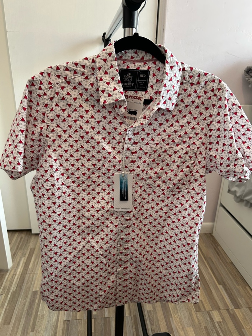 Rugby Division Red & White Short-Sleeve Button-Down Shirt